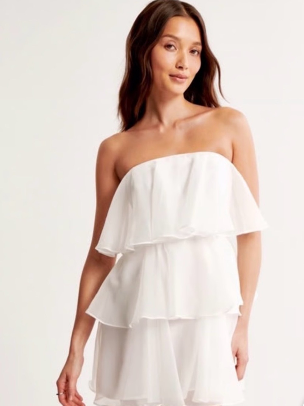 Abercrombie White Strapless Tiered Ruffle Mini Dress Size S